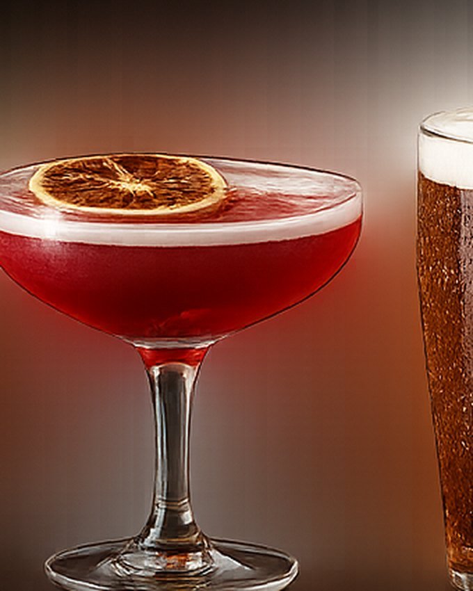 The Bull Bar Special served in a coupe glass with a dried orange wheel